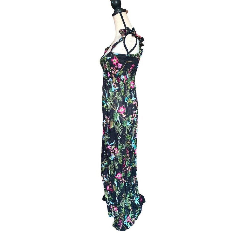 Floral garden printed ruffled summer coastal maxi dress cover up women‎ Small - Picture 9 of 12